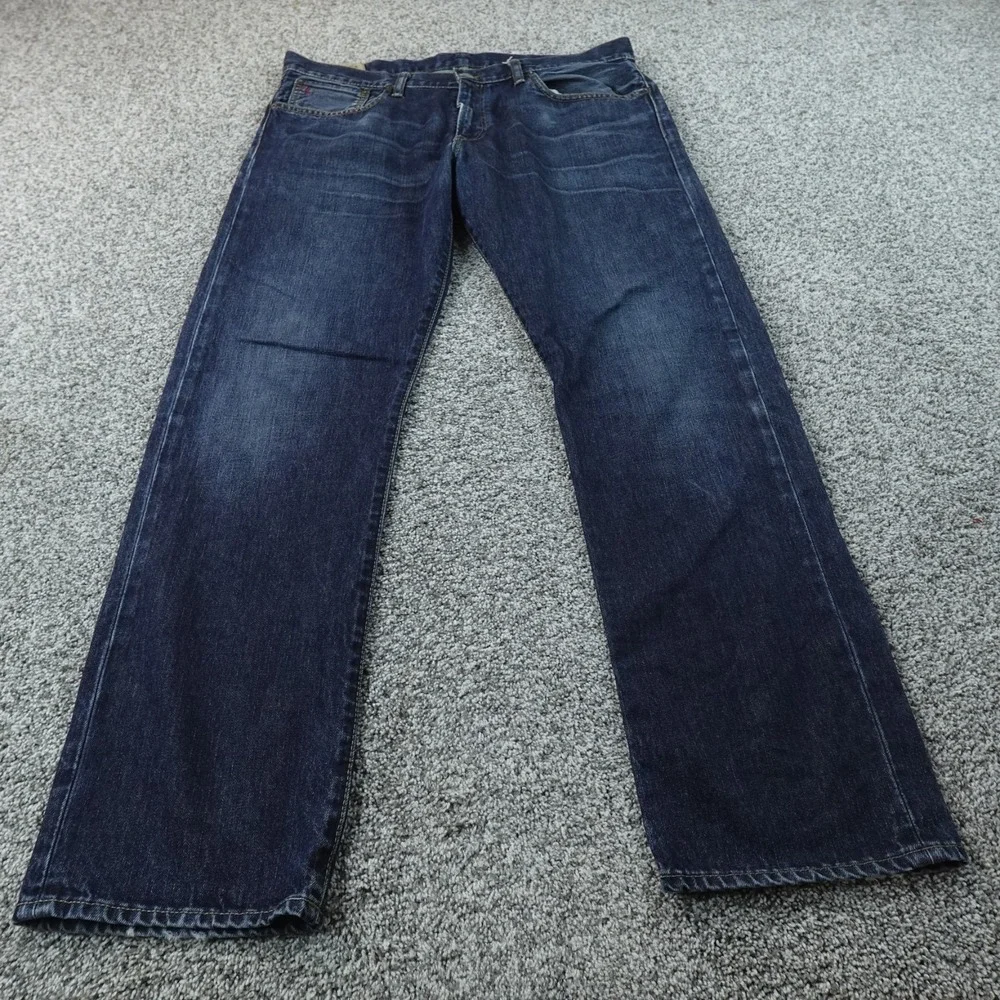 Polo Ralph Lauren Jeans Mens 36X32 Dark Blue Denim Pants‎ Relaxed Straight Fade